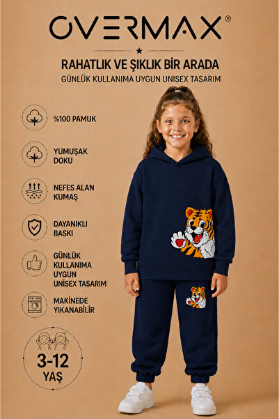 OVERMAX Baby Tiger Printed Children's Hooded Sweatshirt Set – Ages 3-12