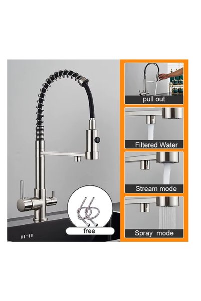 OEM Kitchen Sink Faucet with Dual Flow Water Purification Outlet, Spiral Spout, Chrome Color, 7 Years Warranty, Imported