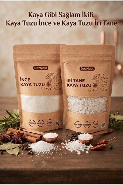DozNest Kaya Gibi Sağlam İkili: Kaya Tuzu İnce 500 Gr ve Kaya Tuzu İri Tane 5...