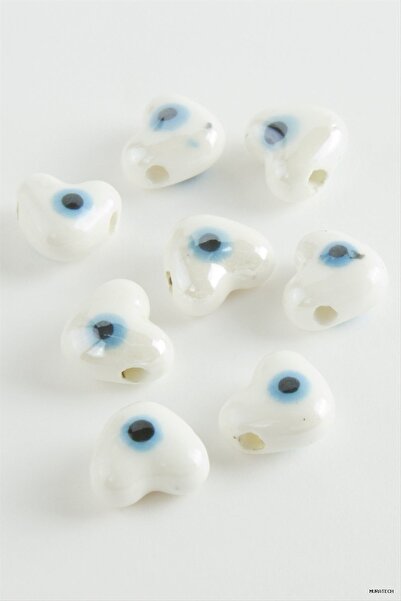 ZERO LAND Muratech Heart Evil Eye Glass Beads 1 (164401) Piece White