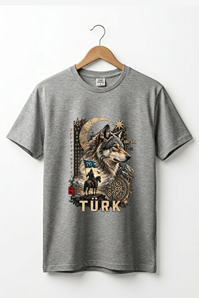 The Baski Göktürkçe Turkish Written Black Wolf and Horse Warrior Printed 100%...
