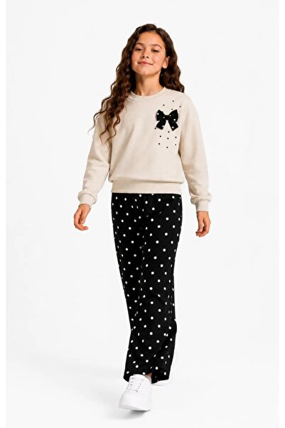My Hanne Bow Stone Detailed Polka Dot Girls' Set 32458