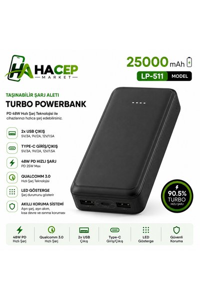 25000 mAh Powerbank 48W PD Hızlı Şarj QC3.0 Type-C 2 USB Taşınabilir Şarj Cihazı