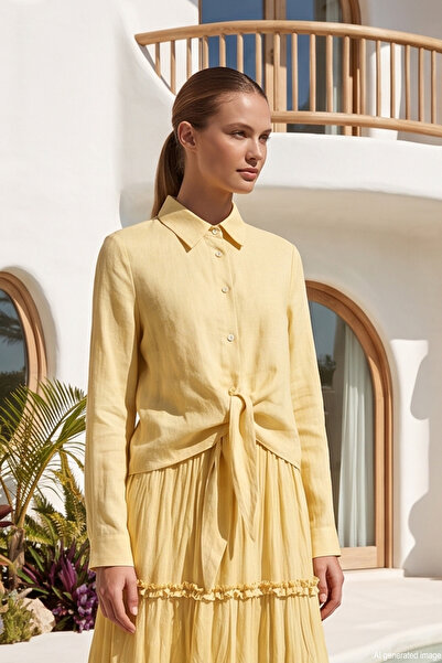 Ceremony Front Tie Short Nile Shirt 136 Yellow