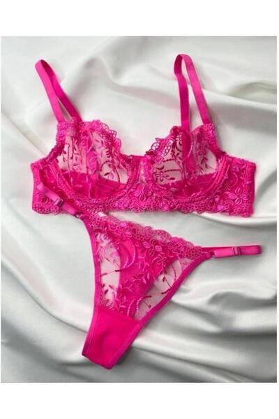 Genel Markalar Pembe Dantelli Bralet Takımı ( SÜTYEN & TANGA & BRALET )