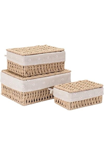 GENERAL Small Bamboo Storage Baskets with Lids and Liners, Made with Paper Ra...