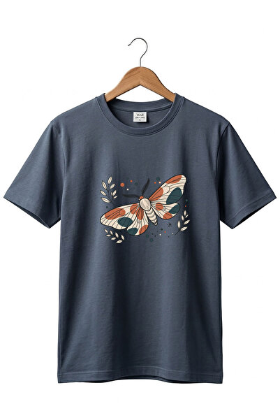 The Baski Butterfly Pattern Printed 100% Cotton Crew Neck Women's Men's Basic...