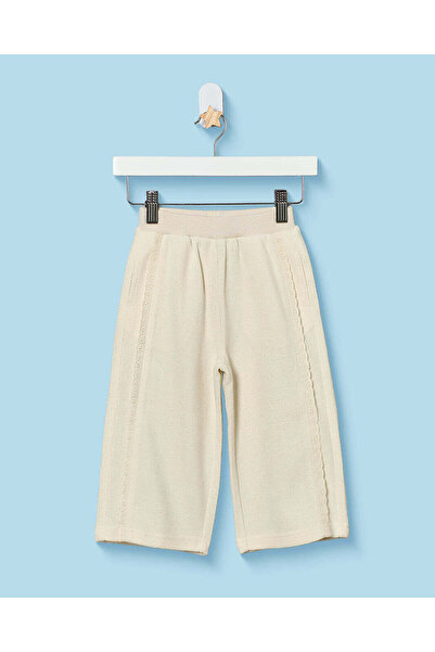 REDTAG Infant Girls Beige Wide-Leg Ribbed Trousers