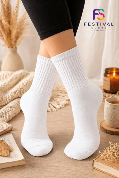 Festival Socks Düz Renk Desensiz Pamuklu Unısex Tenis Kolej Çorap