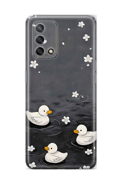 FLAMENKO Oppo A74 Compatible Baby Ducks Patterned Transparent Phone Case
