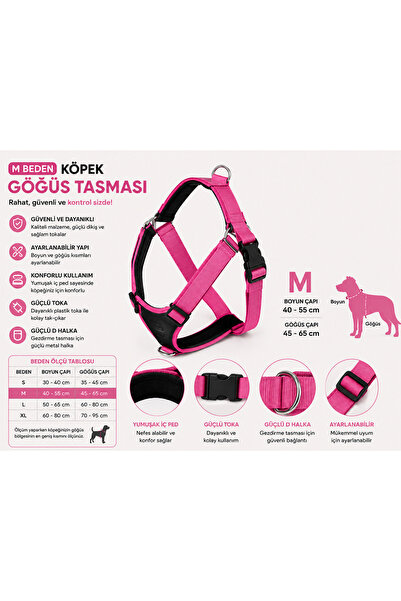 Baron Pet Köpek Göğüs Tasması M Beden Boyun 40-55 cm Göğüs 45-65 cm İçi Pedli...