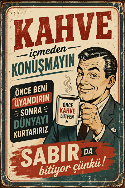 Lucena Ne pričaj bez kafe - humoristični retro metalni zidni znak, vintage de...