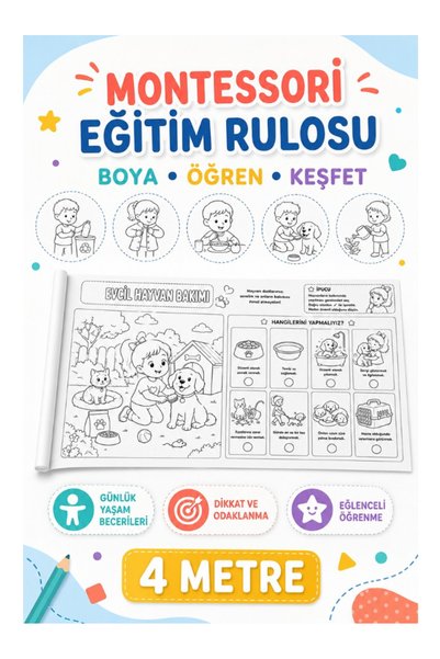 Haydi Dekor 🧠 Montessori Eğitimi Rulosu 4 Metre – Çocuklar Için Boyama ve Et...