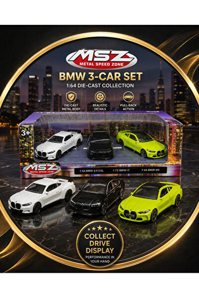 PONİKİDO MSZ BMW 3'lü Metal Die-Cast Model Oyuncak Araba Seti M4 i7 3.0 CSL