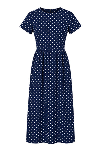 Buket Teke Navy Blue Dress with Polka Dot Edges Detail