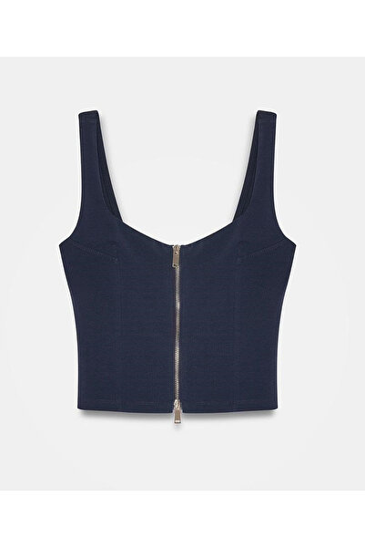 Marka Fermuarlı Crop - Lacivert