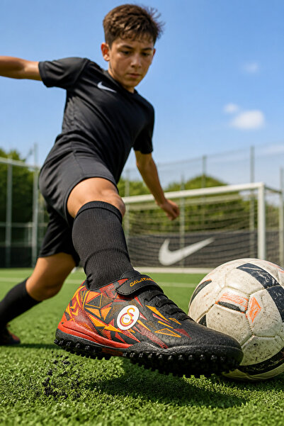 Galatasaray ST-5347 Μαύρα παπούτσια γηπέδου για αγόρια με Velcro