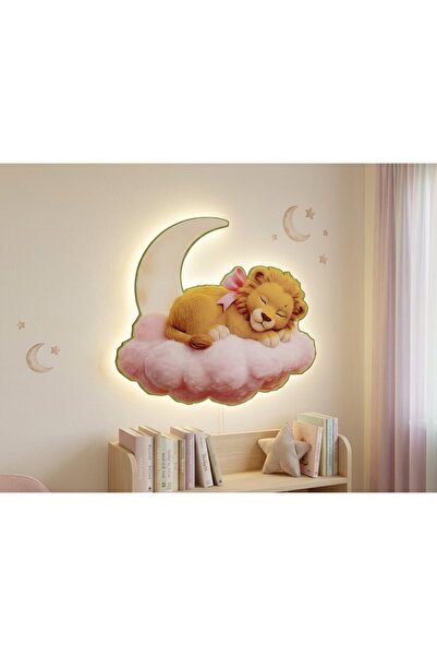 HANDDMADE Dokunmatik Pembeli Aslan Figürlü Şarjlı Bebek Odası LED Gece Lambas...