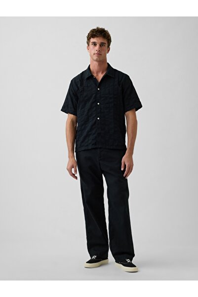 GAP Erkek Siyah Keten Karışımlı Relaxed Taper Easy Pantolon