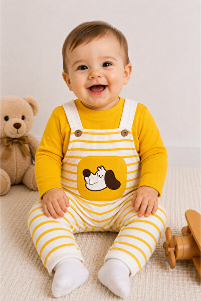 TİNY GOLDEN Baby Boy Striped Salopet Long Sleeve Baby Set Cotton Casual Combi...