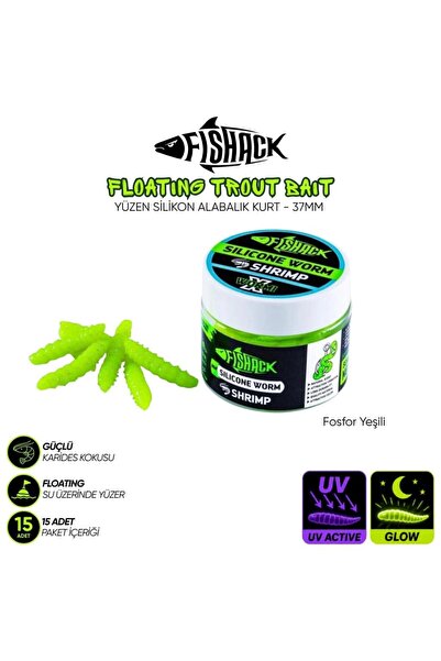Fishack Yüzen Silikon Kurt - Glow Alabalık Yemi - 37mm - Karides Kokulu