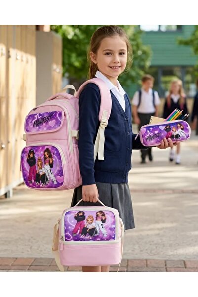 KY A+ Kalite Pembe Manifest Kız İlkokul Ortopedik 3 lü Çanta Seti 5 Bölmeli S...