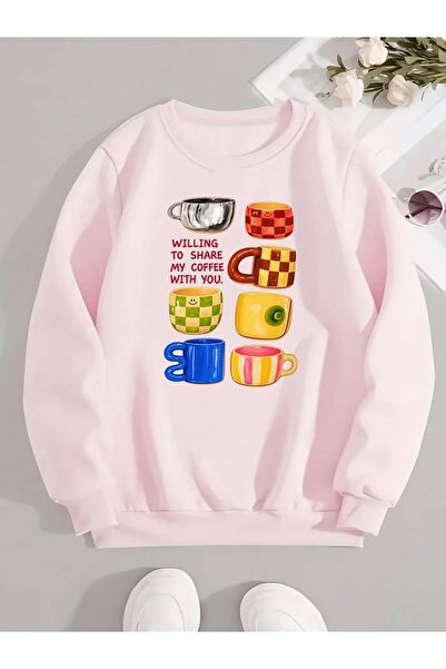 Hira Online Women's Cup Printed Three Thread Ribbed Sweatshirt