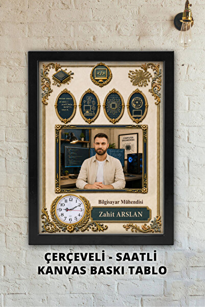 Atika Bilgisayar Mühendislerine Özel, Saatli Fotoğraflı Kanvas Tablo - Çerçev...