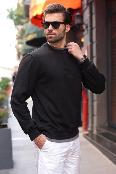 Madmext Black Double Color Crew Neck Men's T-Shirt E7196