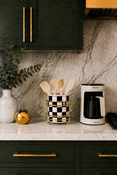 Bibo Home Kaşıklık - Seramik Kaşıklık Siyah Damalı