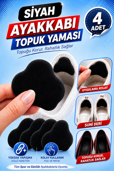 Badem10 Ayakkabı Topuk Yaması 4'lü Siyah Suni Deri Yapışkanlı Ayakkabı Topuk ...