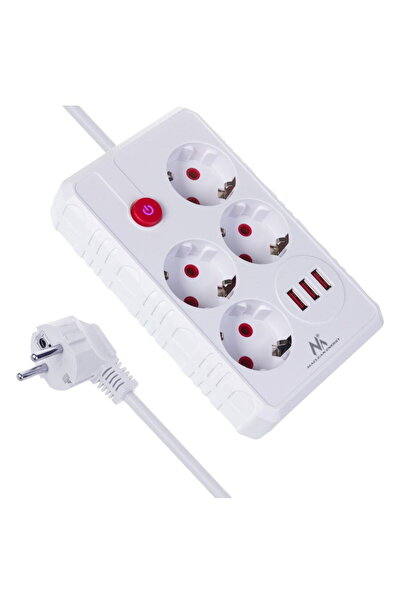 Maclean Πολύπριζο, καλώδιο επέκτασης με 4 πρίζες + 3xUSB, 110-240V AC 50/60Hz...