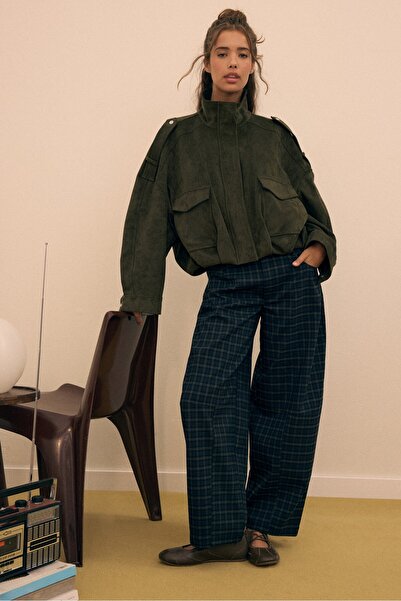 Stradivarius Ekoseli smart barrel pantolon