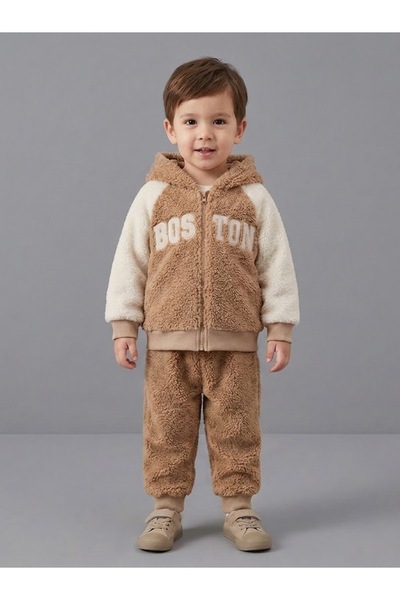 Midikon 2-5 Years Old Original Kuzu Boston Embroidered Zippered Cardigan Doub...