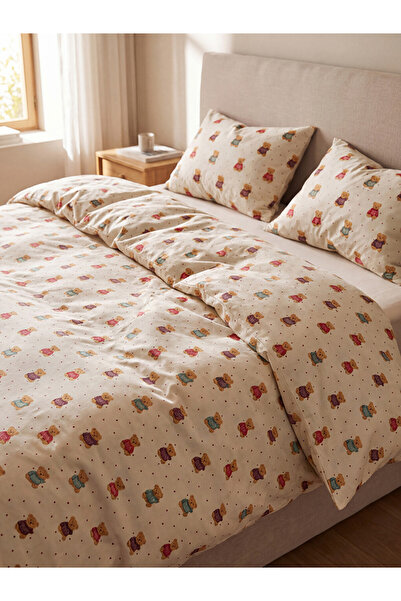 LC Waikiki Rmz Gi̇yi̇m Farkiyla Teddy Bear Printed Double Duvet Cover Set