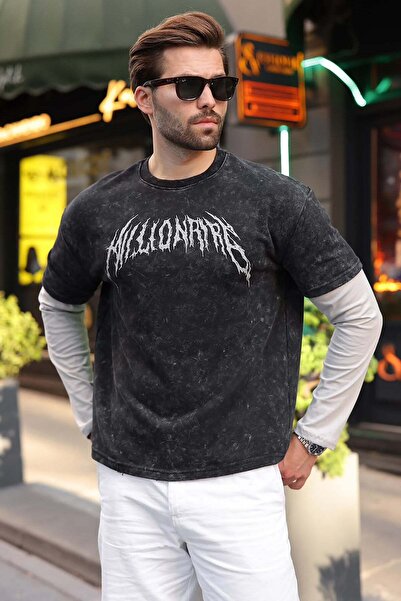 Madmext Black Printed Batik Pattern Men's T-Shirt E7194
