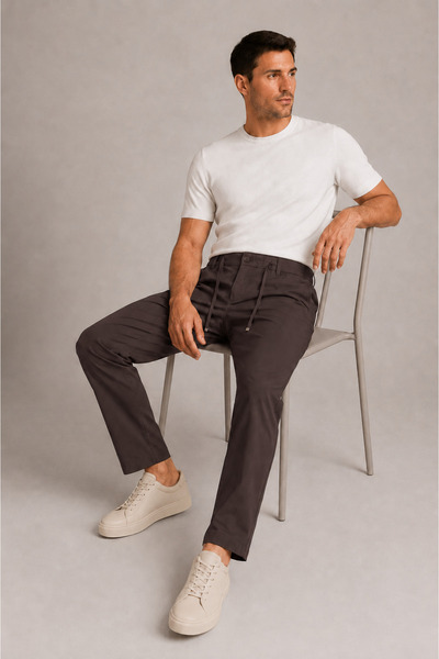 Danger Erkek Beli Lastikli Comfort Fit Pantolon Kahverengi 0170DDNGR