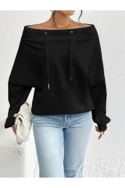 Machetta Women's Drawstring Adjustable Collar 100% Cotton Sweatshirt