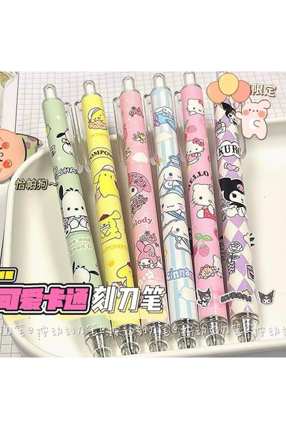 synshop 6’lı Kawaii Kuromiii Cinnamorolll Melodii Desenli Tükenmez Kalem Seti Basmalı Sevimli Kalem Okul Kırtasiye Ofis İş Jel Tükenmez Kalem