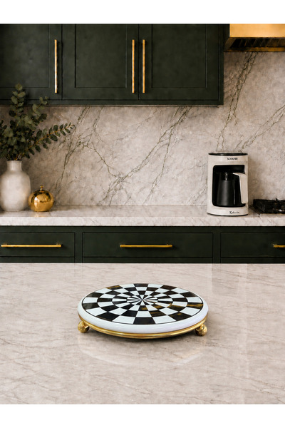 Bibo Home Nihale - Seramik Nihale Siyah Damalı Gold