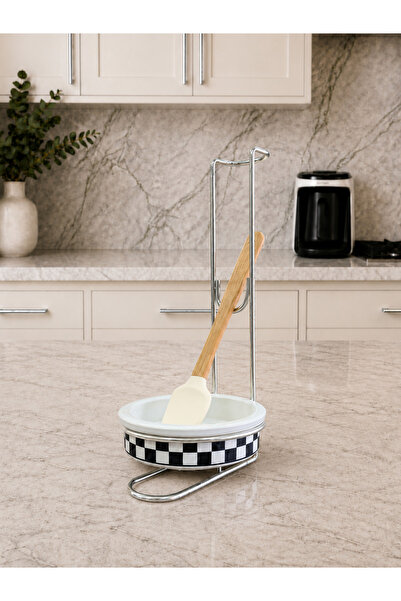 Bibo Home Kepçelik Kaşıklık - Seramik Kepçelik Siyah Damalı