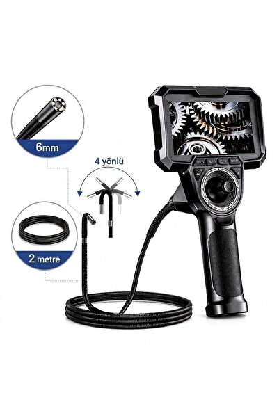GL76 4 Yönlü 720° Oynar Başlı 6mm Lens Çapı 2 Metre Yarı Sert Kablo Endüstriyel Endoskop Kamera