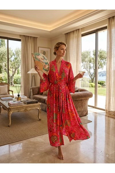 EVET couture KADIN ÇOK AMAÇLI KİMONO - GÜNLÜK VE PLAJ PAREOSU EV GİYİM KUŞAKL...