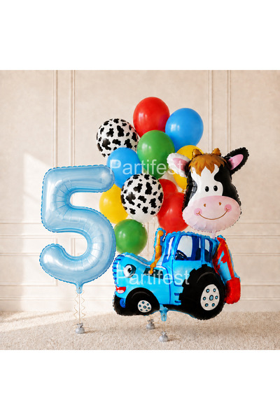 Partifesta مجموعة بالونات عيد ميلاد بتصميم مزرعة الأبقار والجرار، 5 سنوات، 13...
