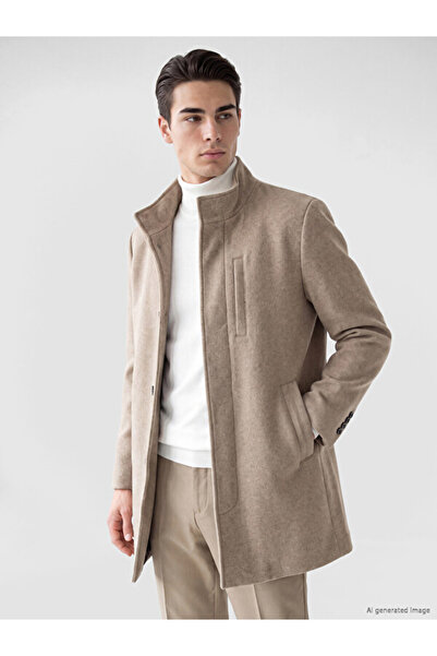 LC Waikiki Rmz Gi̇yi̇m Farkiyla Standard Fit Stand Collar Men's Cashmere Coat