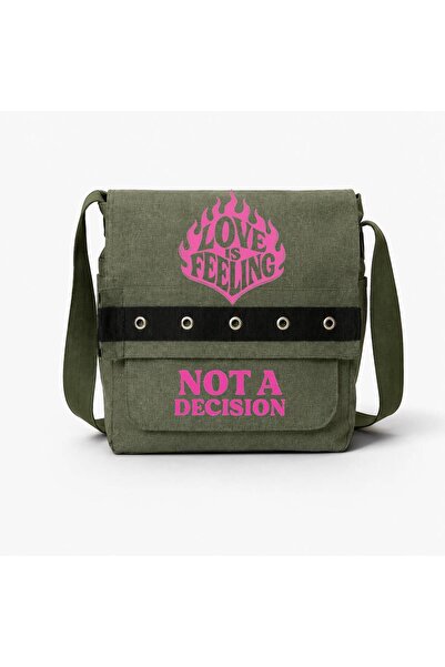 Minga London Khaki Love Is Feeling Not a Decision Printed Round Eyelet Messen...