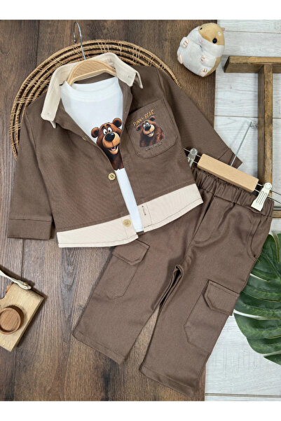 Bolly Baby Gabardine Buttoned Teddy Bear Printed Badi Bermuda Pocket Detailed...