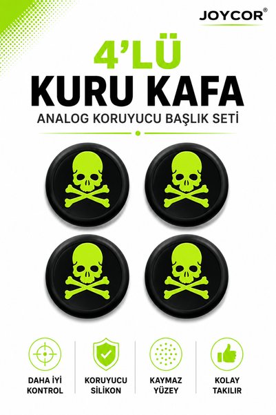 JOYCOR 4’lü Kurukafa Desenli Analog Silikon Koruyucu Başlık Seti PS5 PS4 PS3 ...