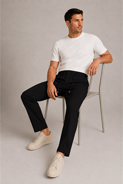 Danger Men's Elastic Waist Comfort Fit Trousers Black 0170Ddngr