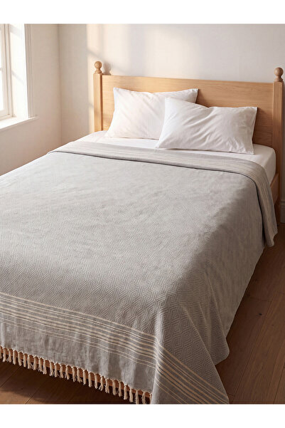 LC Waikiki Alita City Lcw Home Gray Ranforce Striped Single Bedspread with a ...